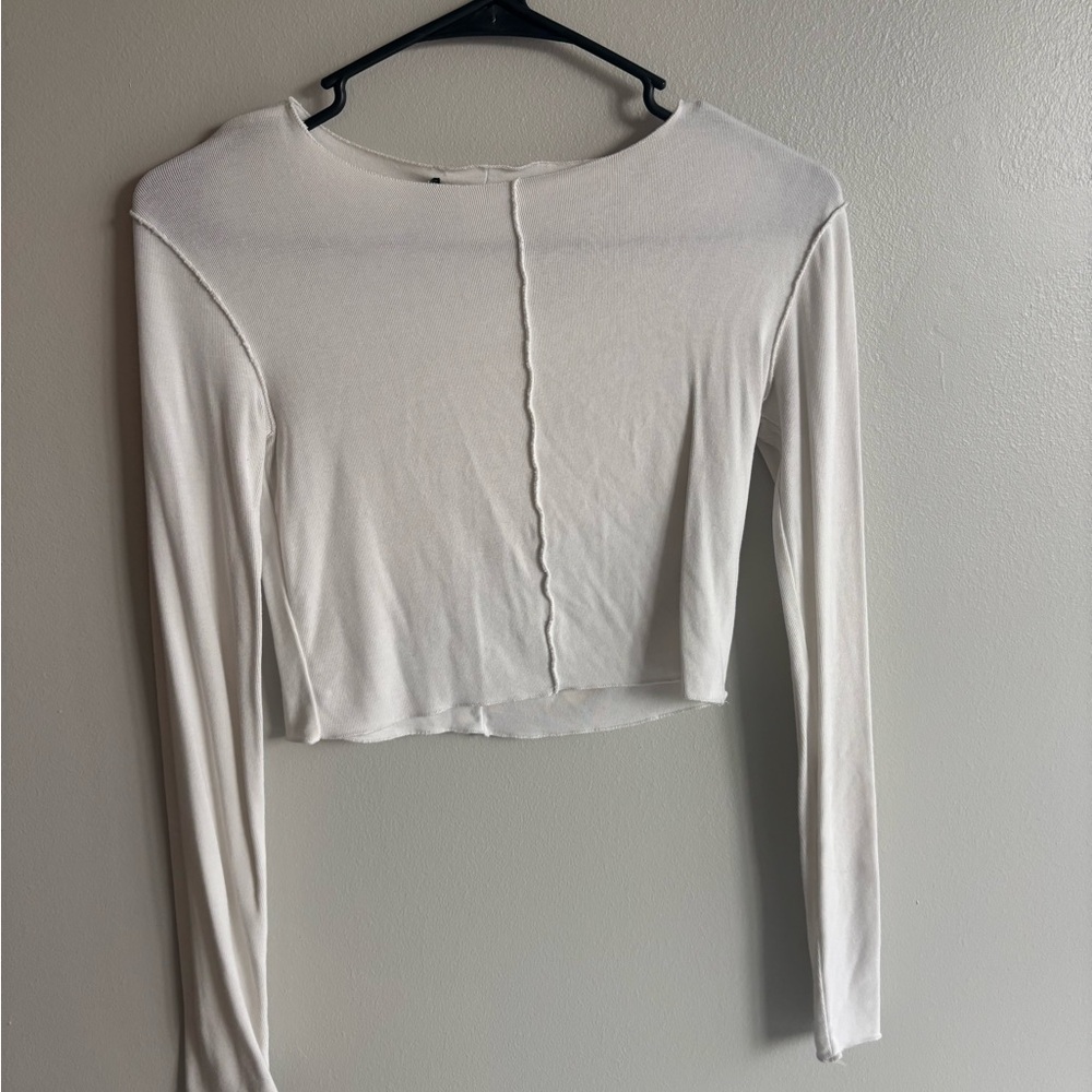 Zara White Long Sleeve Crop Top